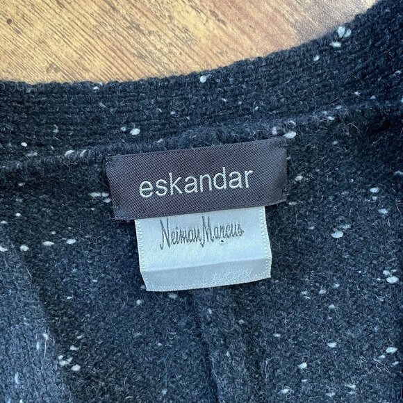 Eskandar Womens Black Tweed Fair Isle Cardigan Sweater Wool Cashmere O/S One Sz - Picture 8 of 9